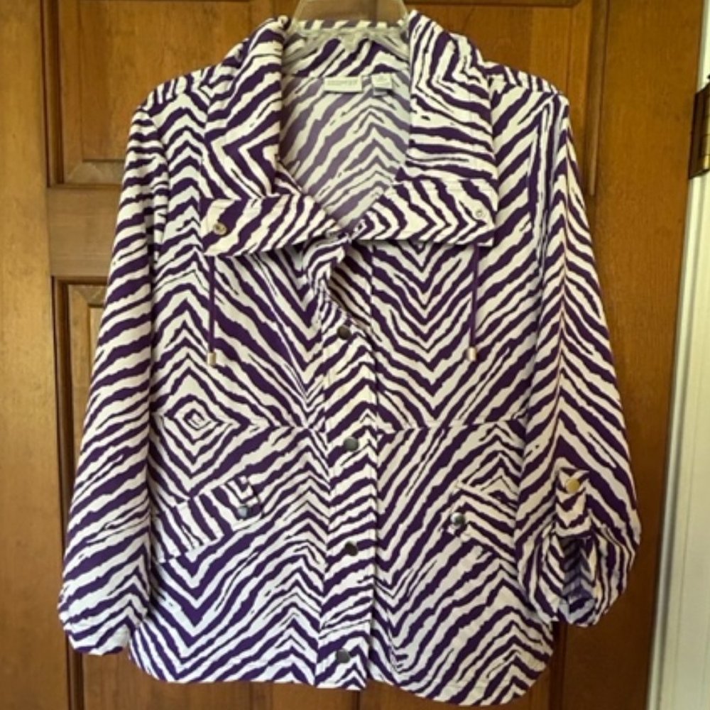 Ladies Zenergy jacket, purple and white stripe, Chico's, Size 2